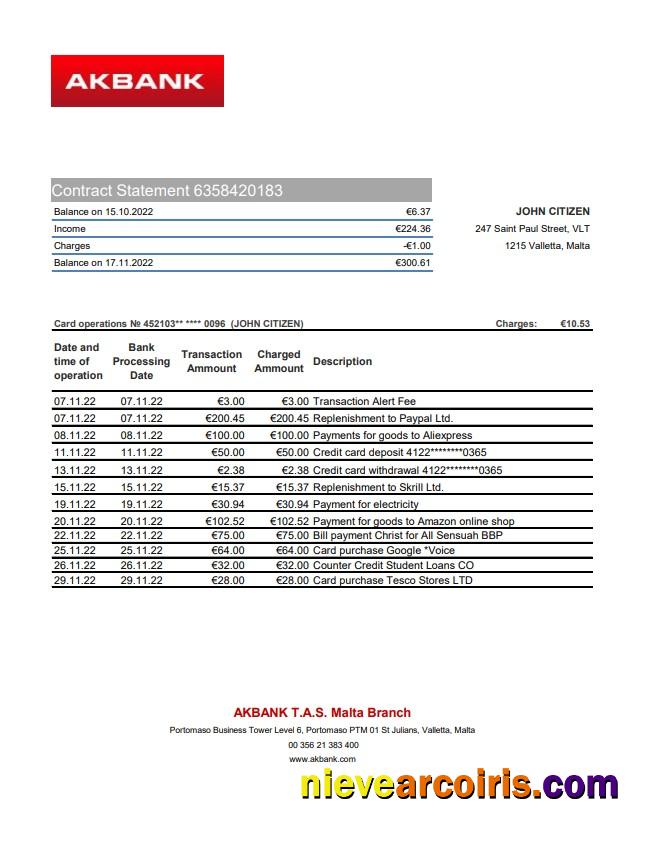 Malta Akbank bank statement xls